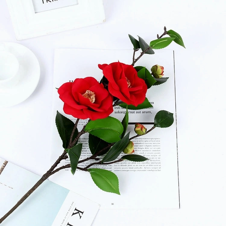 06 Camellia Artificial Silk Flowers 58cm Stem Red CAMELLIA002