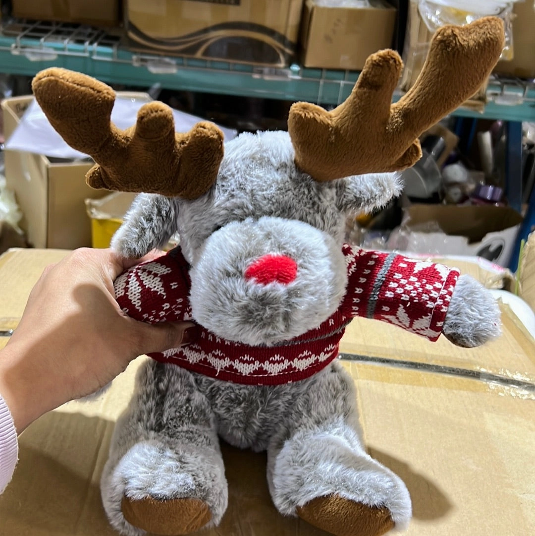 10?? Christmas sweater Moose plush toy stuffed animal FY23060( Gray)
