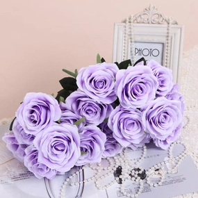 10 head Lilac/Light Purple Rose realistic flower bouquet  