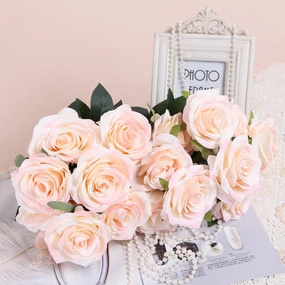 10 head pink Rose artificial flower bouquet  