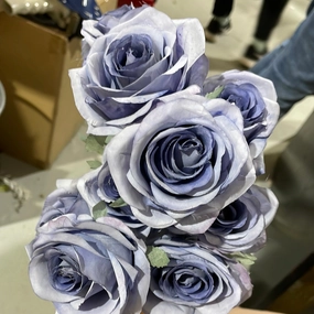 10 head Rose Dusty Serenity Blue artificial flower bouquet  