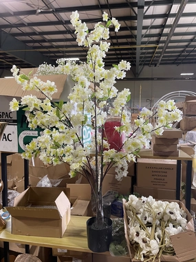 115CM Tall cream Cherry Blossom mini Tree in a pot artificial flower bouquet  