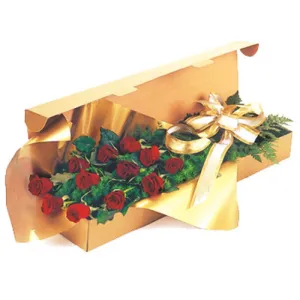 12 Red Roses Box - Ravishing Rose Box,realistic flower bouquet 