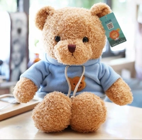 12.5 Brown Bear with blue sweater realistic flower bouquet  