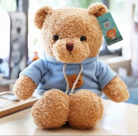 12.5 Brown Bear with blue sweater realistic flower bouquet  