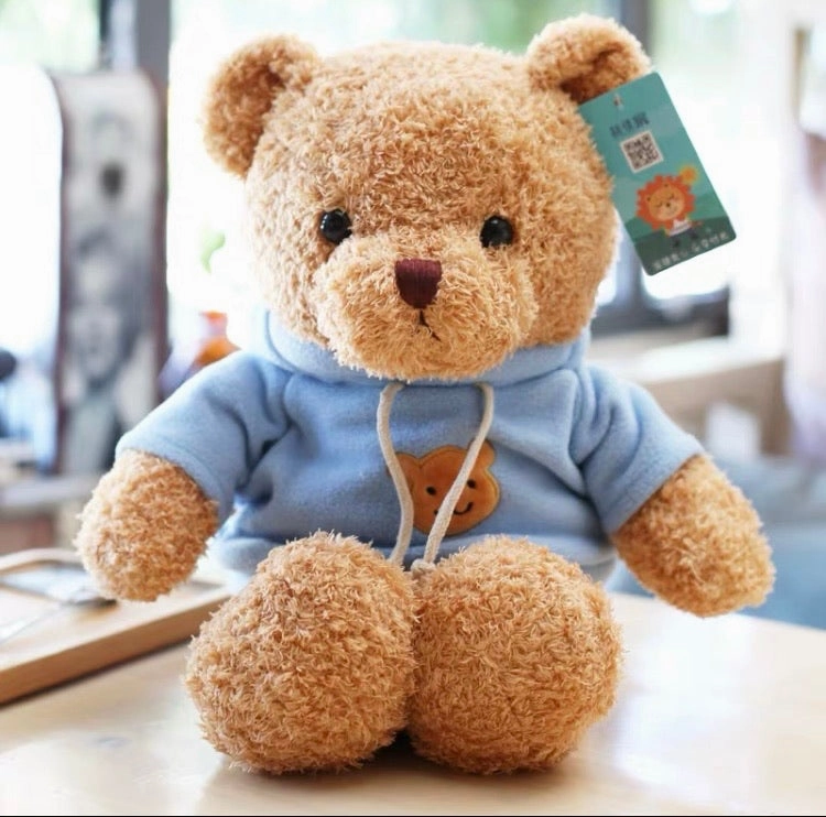 12.5 Brown Bear with blue sweater realistic flower bouquet  