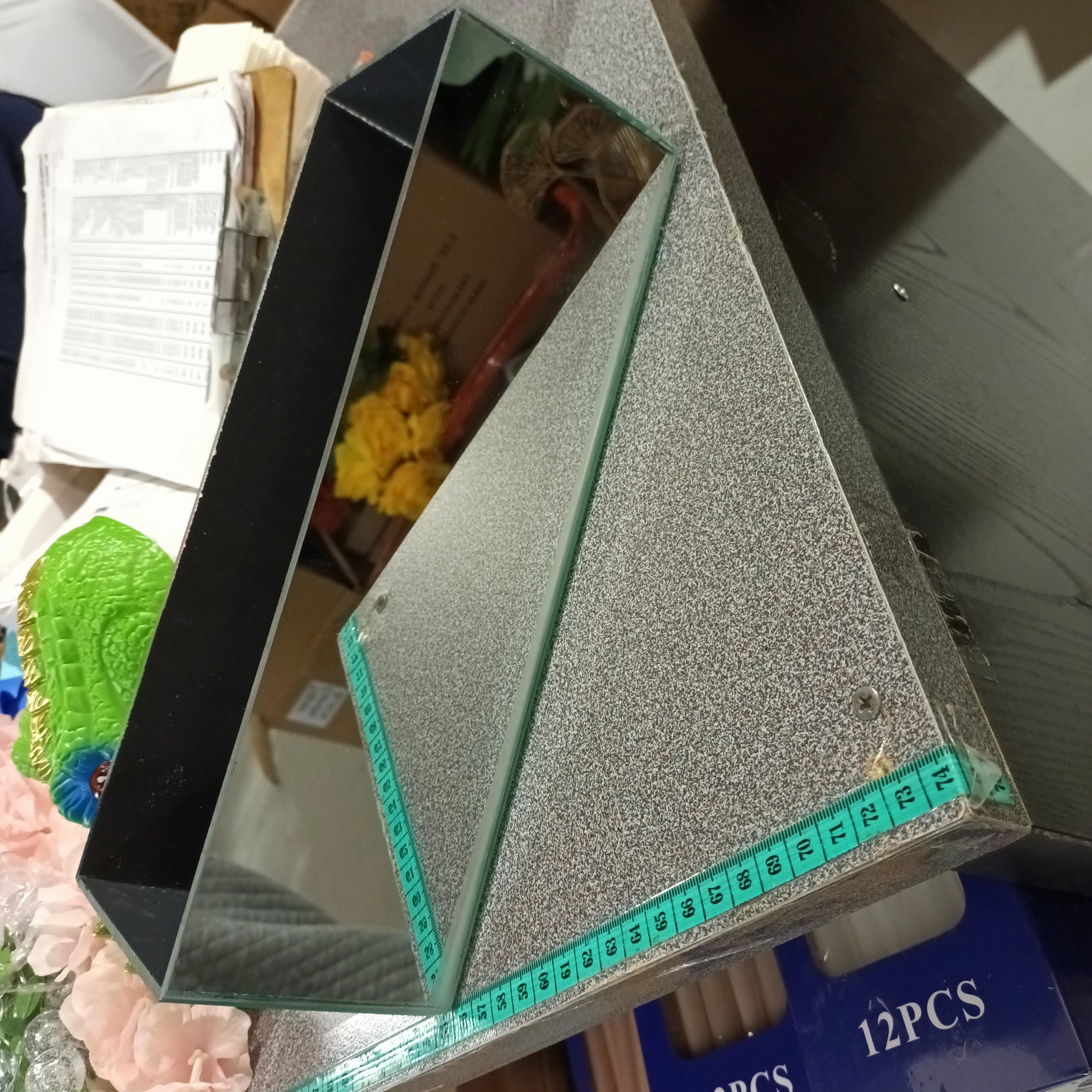 12"x4"x4" Mirrored Long and Low Mirrored Vase Glassware Wholesale Wedding Centerpiece