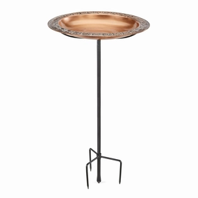 18" Greek-Inspired Copper Birdbath with Garden Pole,planting accessories kit
