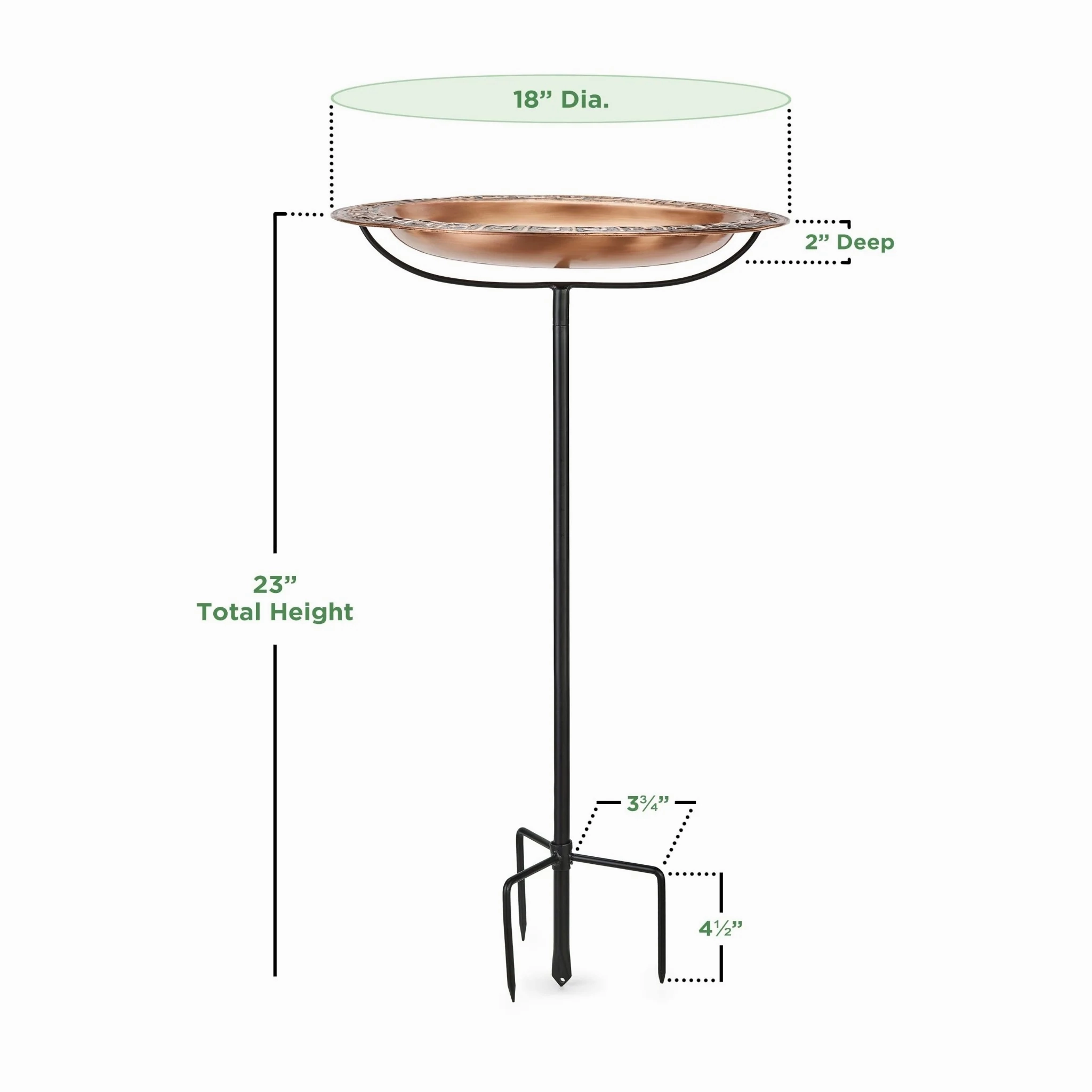 18" Greek-Inspired Copper Birdbath with Garden Pole