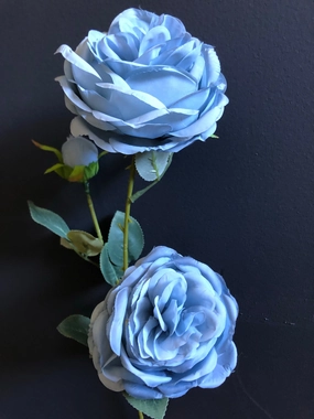 2 head Dusty Blue Puffy Rose Spray realistic flower bouquet  