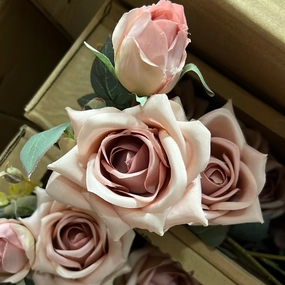 2 head dusty pink Pointy Rose Spray artificial flower bouquet  