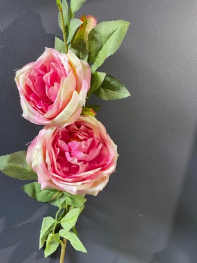 2 head Hot Pink Austin Rose Spray artificial flower bouquet  