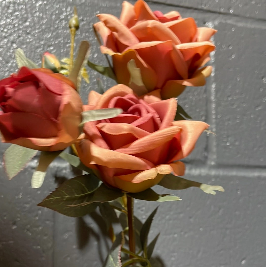2 head vintage Hot pink Pointy Rose Spray