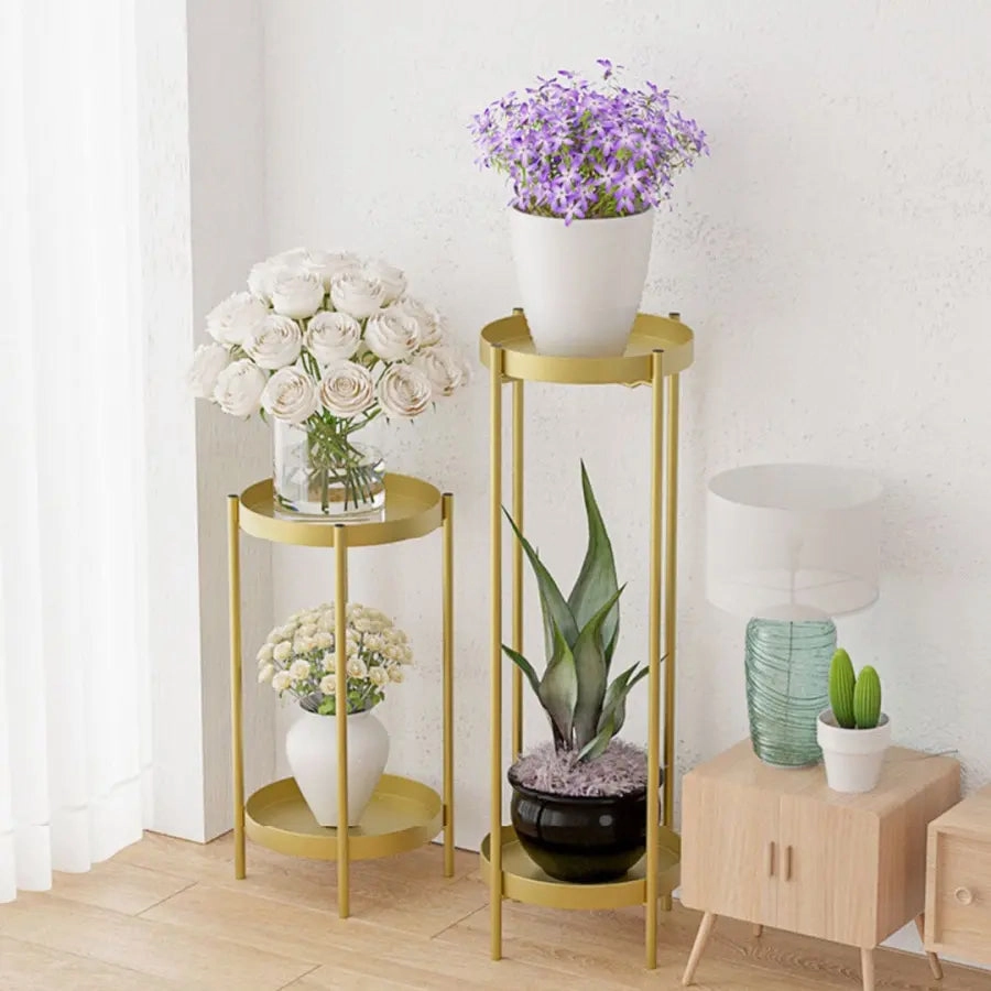 2 Layer 50cm Gold Metal Plant Stand