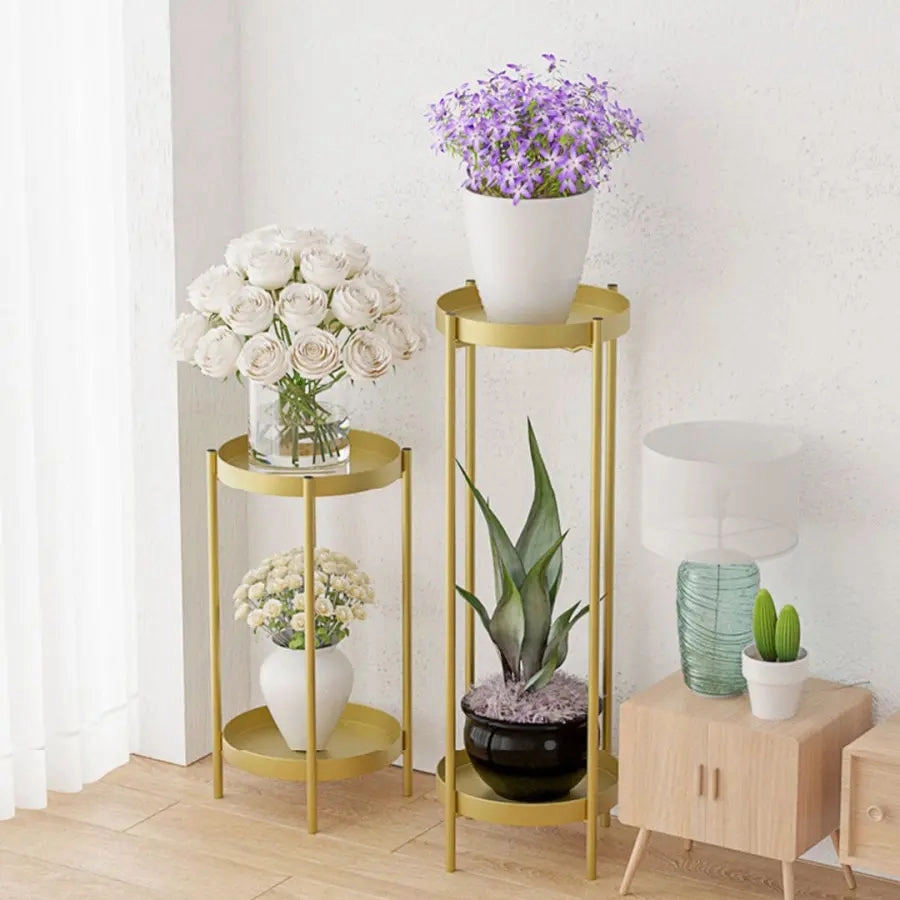 2 Layer 80cm Gold Metal Plant Stand