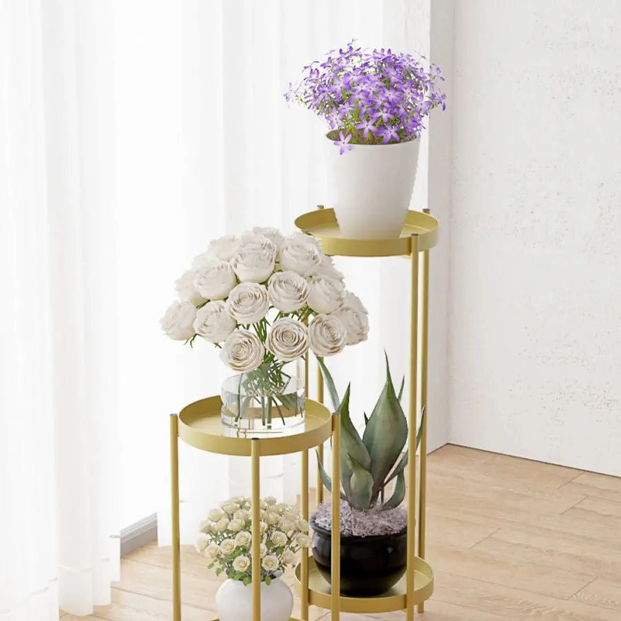 2 Layer 80cm Gold Metal Plant Stand