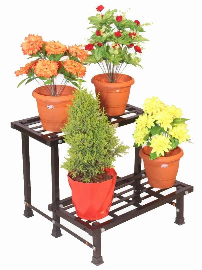 2-Step Metal Planter Stand (Size: W-60 cm x D-52.5 cm x H-47.5 cm),plant shelf accessories