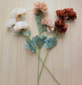 3 head PEONIES PEONY single SPray stem coffee/ chocolate (flower in the middle) realistic flower bouquet  