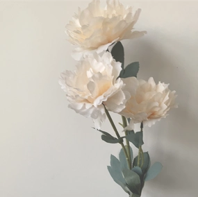 3 head PEONIES PEONY Spray #2 champagne realistic flower bouquet  