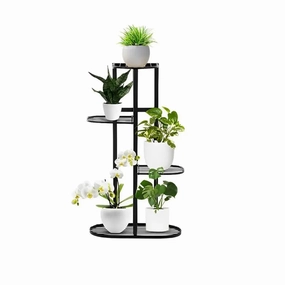 4 Tier Black Metal Plant Stand for 5 Planters,plant shelf accessories