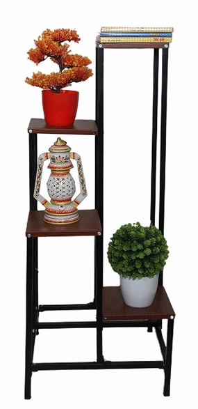 4 Tier Metal Planter Stand (Wooden Finish),plant shelf accessories