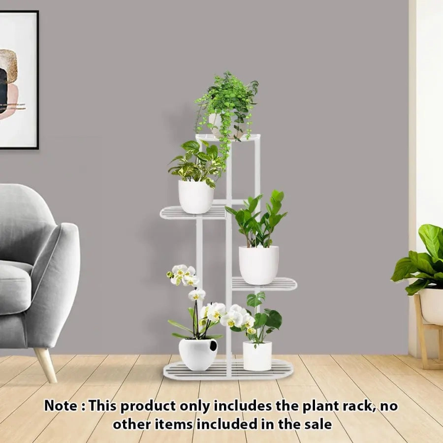 4 Tier White Metal Plant Stand for 5 Planters