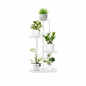 4 Tier White Metal Plant Stand for 5 Planters,plant shelf accessories