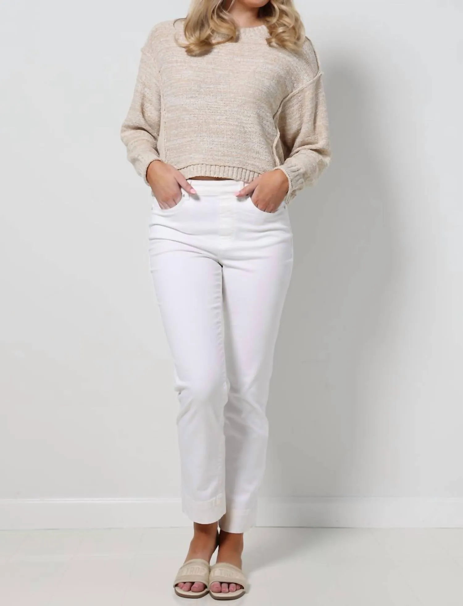 5-Taschen-Hose mit Zugband in Creme