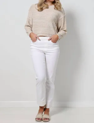 5-Taschen-Hose mit Zugband in Creme