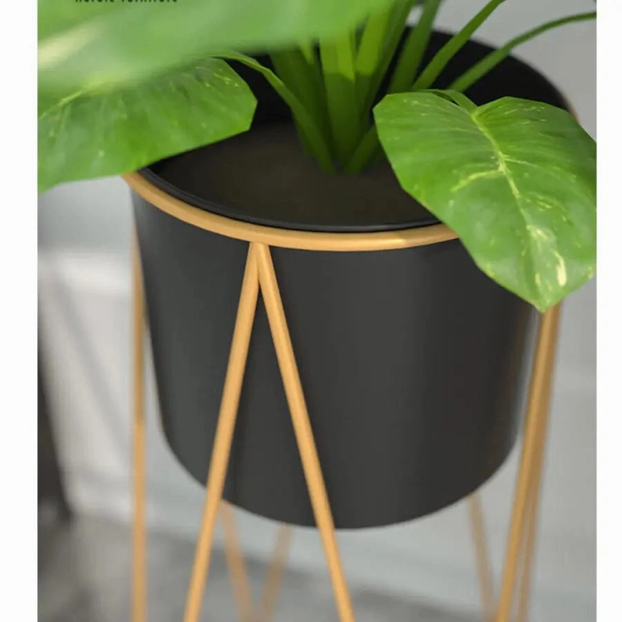50cm Gold & Black Metal Plant Stand