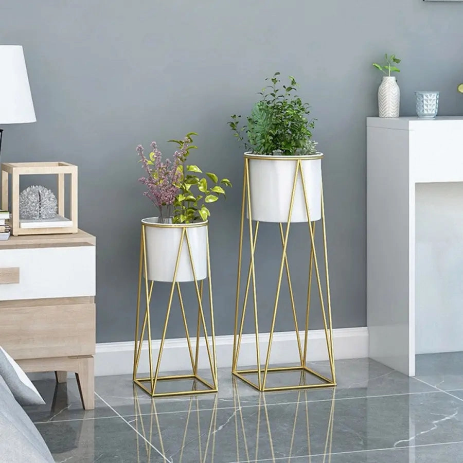 50cm Gold & White Metal Plant Stand