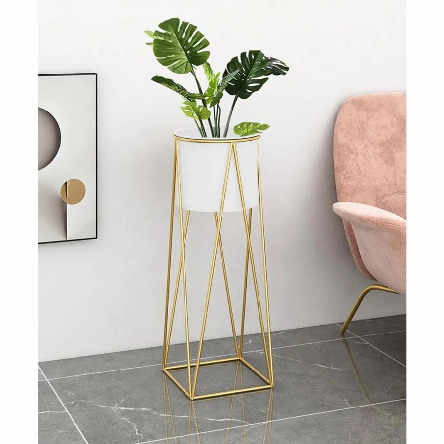 50cm Gold & White Metal Plant Stand