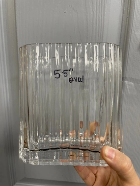 5.5 Thin Oval Vase Clear Glass with stripes ripple ribbed vertical line,aesthetic flower vase