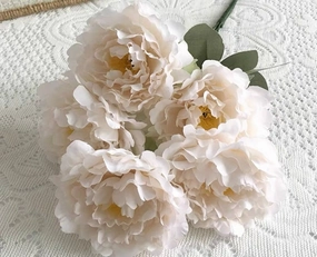 5 HEAD Blush PEONIES PEONY BUNCH artificial flower bouquet  