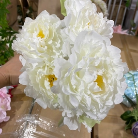 5 HEAD FABRIC ARTIFICIAL PEONIES PEONY BUNCH (CREAM/white) realistic flower bouquet  
