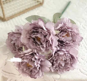 5 HEAD PEONIES PEONY BUNCH (Lilac) realistic flower bouquet  