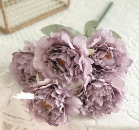 5 HEAD PEONIES PEONY BUNCH (Lilac) realistic flower bouquet  