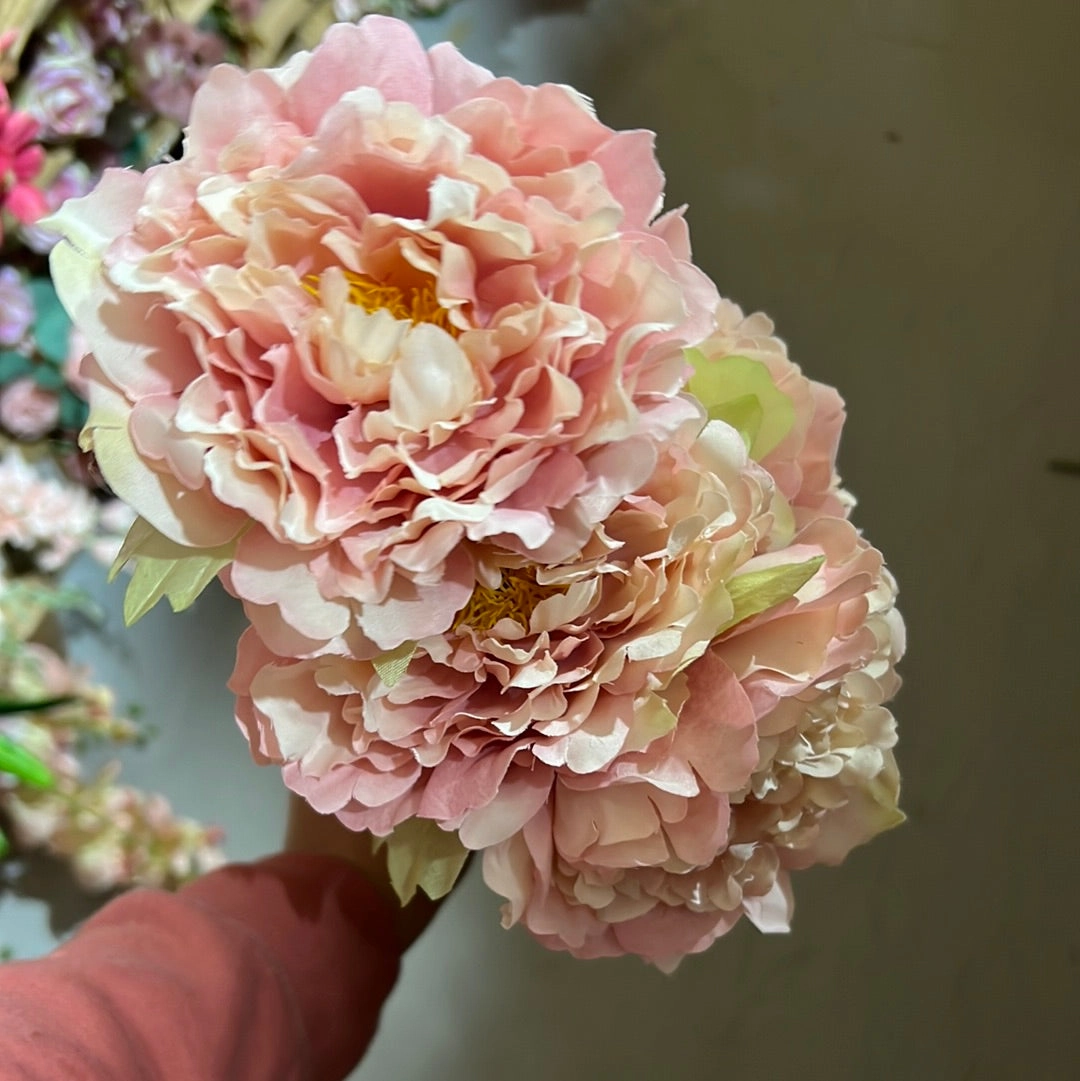 5 HEAD Pink FABRIC ARTIFICIAL PEONIES PEONY BUNCH