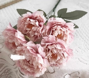 5 HEAD Pink FABRIC ARTIFICIAL PEONIES PEONY BUNCH realistic flower bouquet  