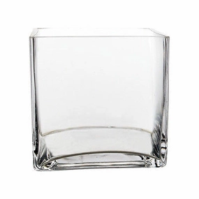 5" Cube (4.7) Vase Clear Glass wedding centerpiece machine made,aesthetic flower vase