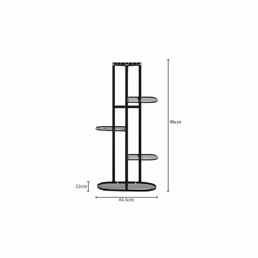 5 Tier Black Metal Plant Stand for 6 Planters