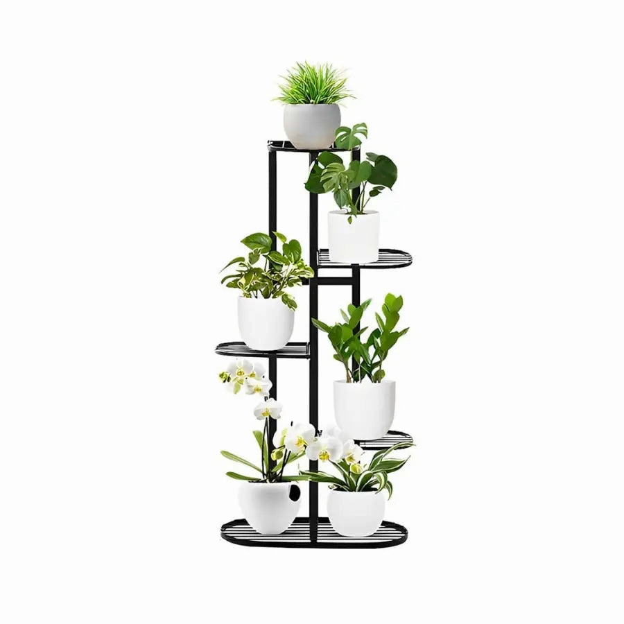 5 Tier Black Metal Plant Stand for 6 Planters,plant shelf accessories