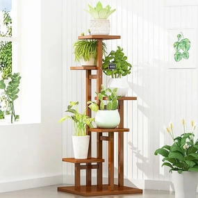 5 Tier Dark Brown Vertical Bamboo Plant Stand,plant shelf accessories