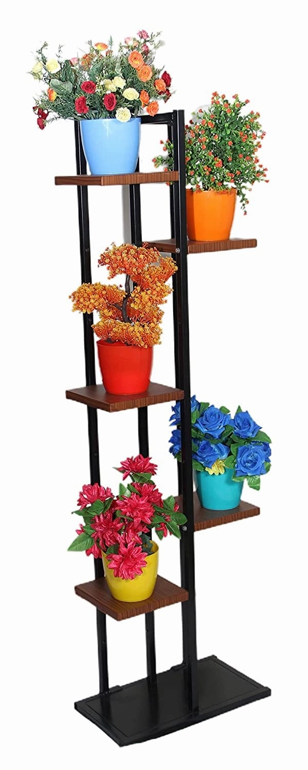 5 Tier Metal Planter Stand (Wooden Finish)
