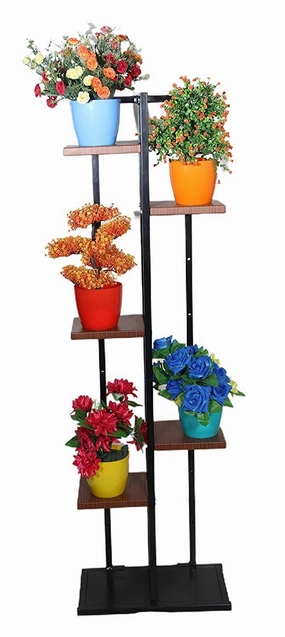 5 Tier Metal Planter Stand (Wooden Finish),plant shelf accessories