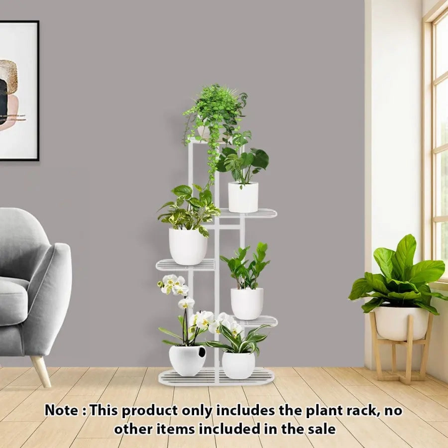 5 Tier White Metal Plant Stand for 6 Planters