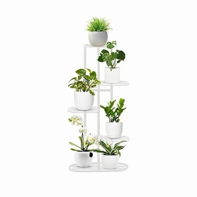 5 Tier White Metal Plant Stand for 6 Planters,plant shelf accessories