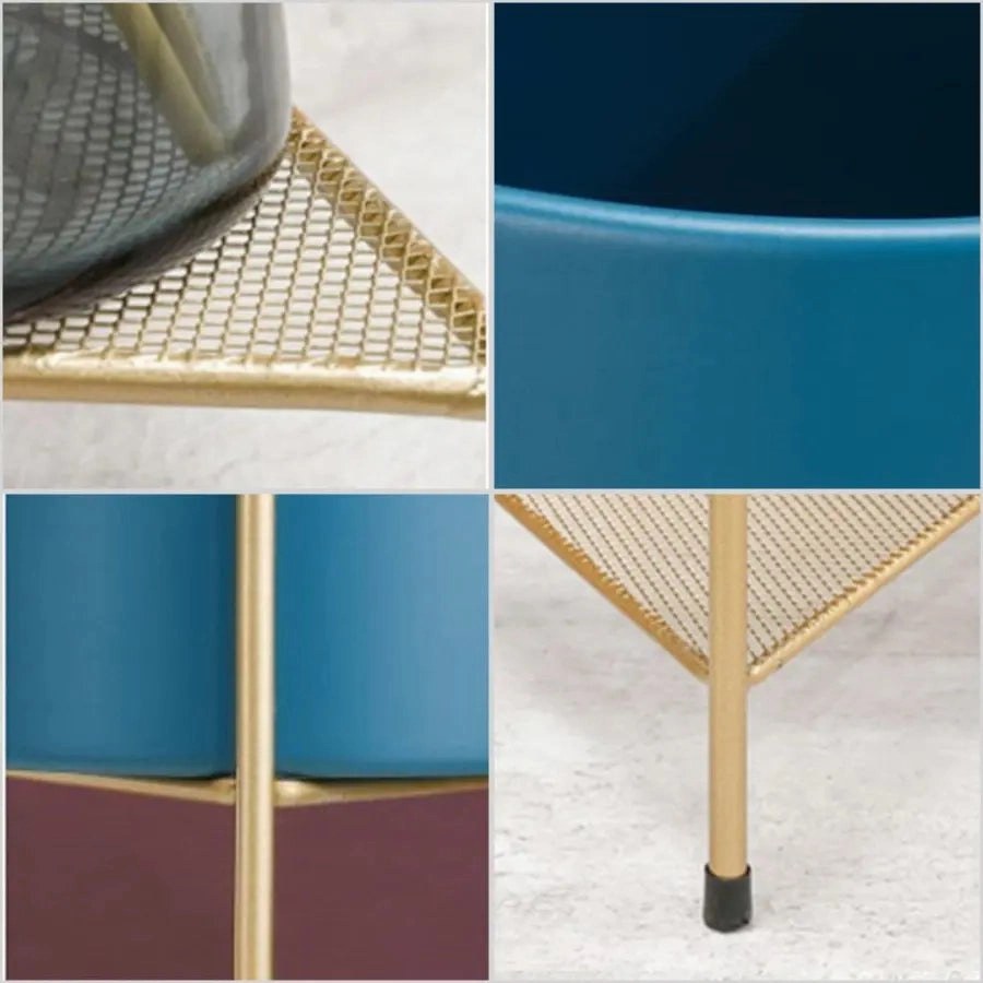 65cm Gold & Blue Metal Plant Stand