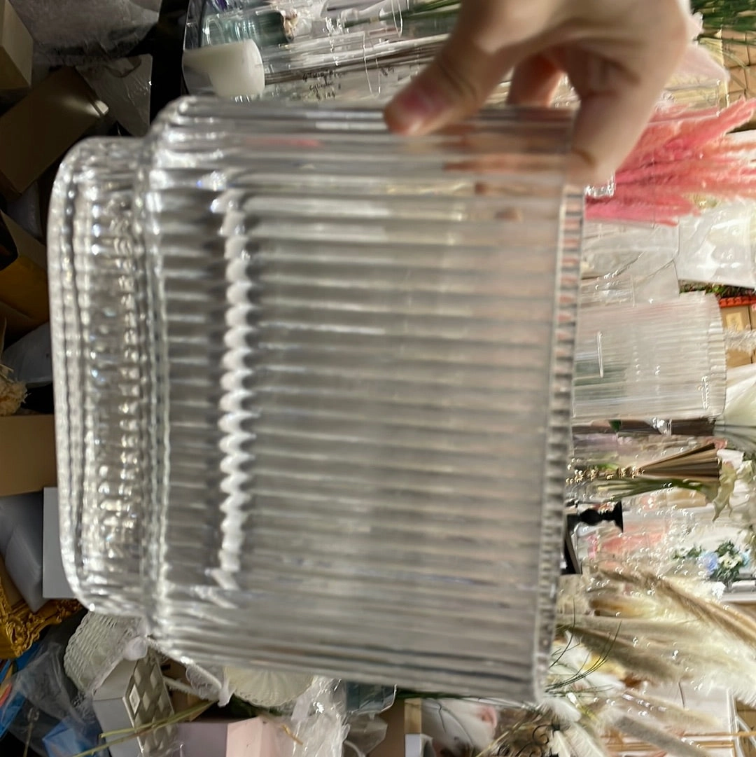 6.7 Thin Oval Vase Clear Glass with stripes ripple ribbed vertical line striped
