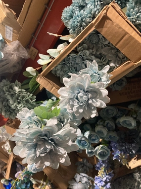 6 head Vintage Dusty Blue Dahlia spray realistic flower bouquet  